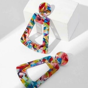 Multicolor Marble Pattern Geometric Drop Earrings